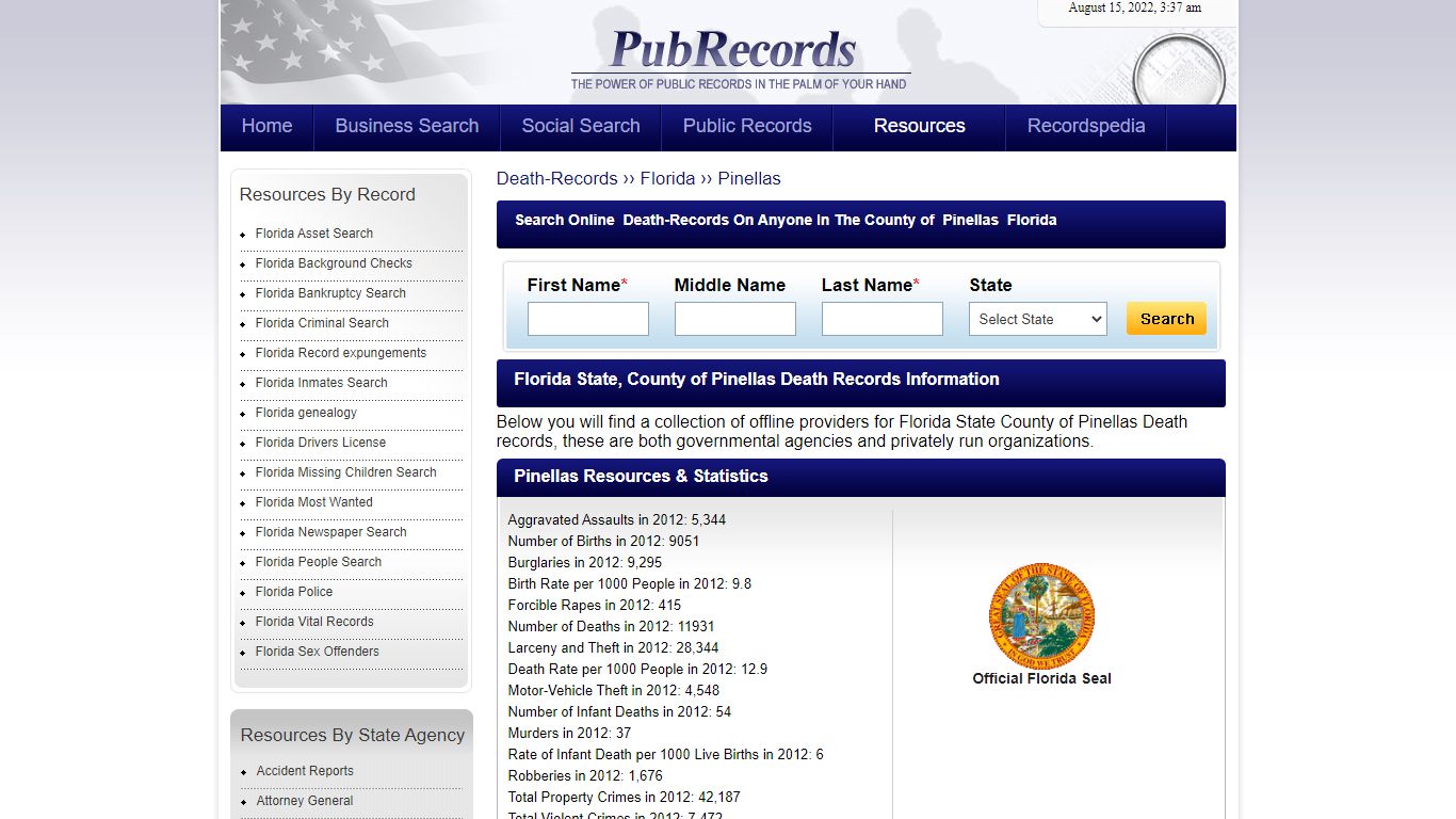Pinellas County, Florida Death Records