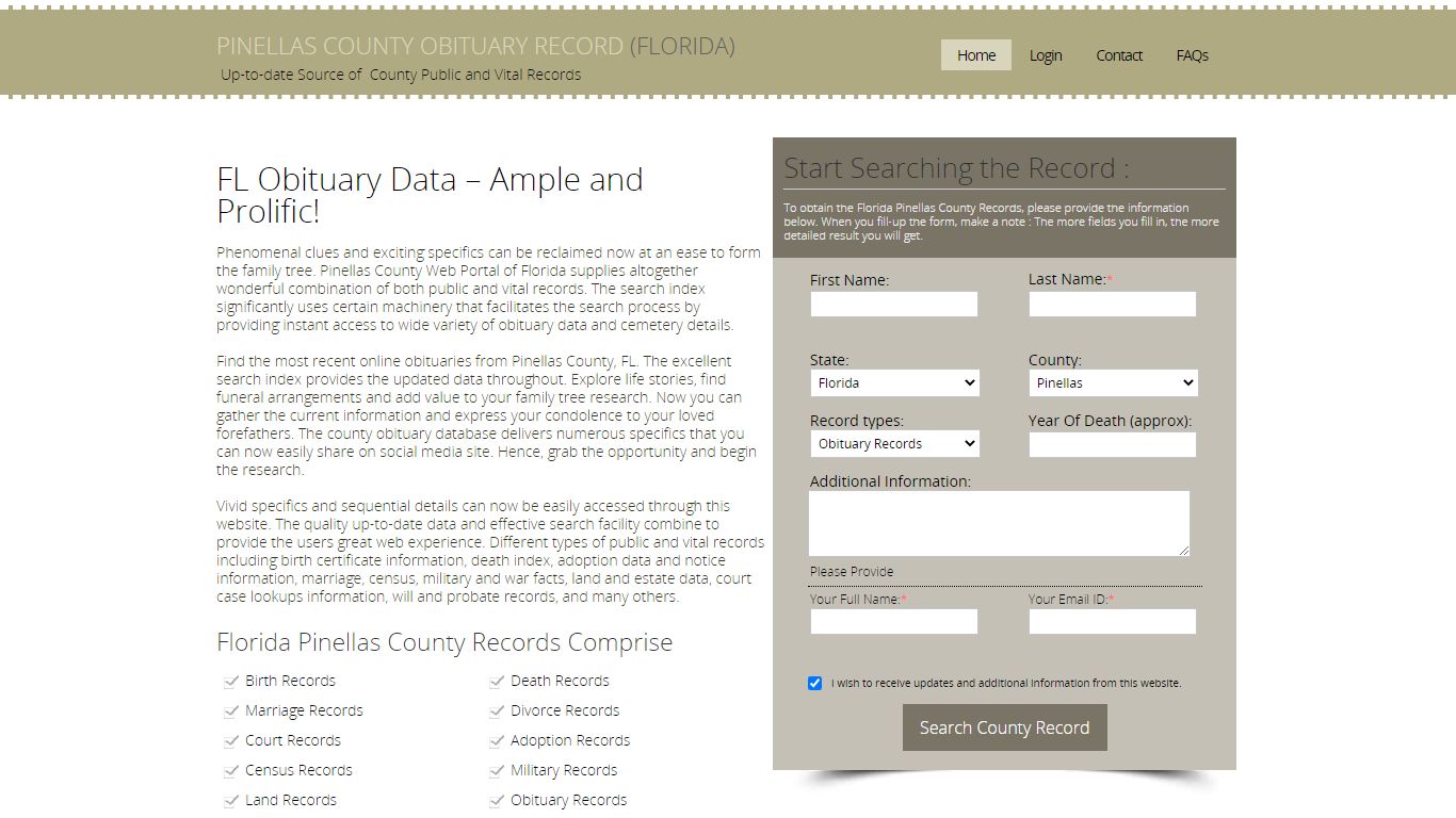 Pinellas County, Florida Obituary Death Notice Index